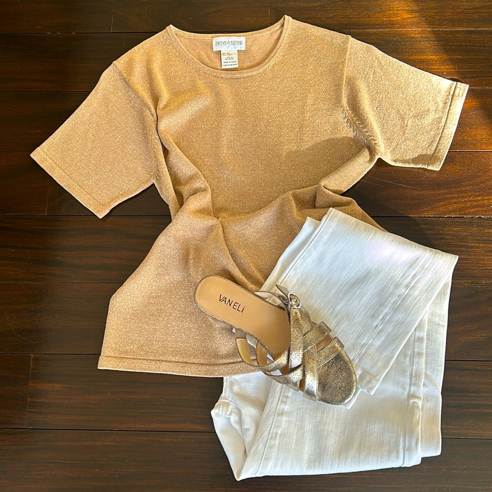 VTG EVELYN & ARTHUR, Silk and Lurex Top, beige, Size M